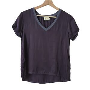 NATION Ltd. Womens Top Viscose Recycled Cotton Shiny Gray Purple Short Sleeve XS